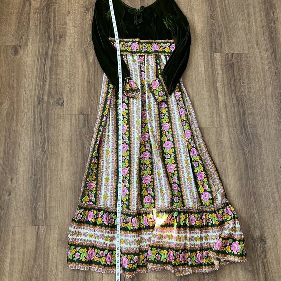 Vintage 70s Velvet Floral Cottage Prairie Peasant Maxi Dress Sz S - Picture 7 of 14